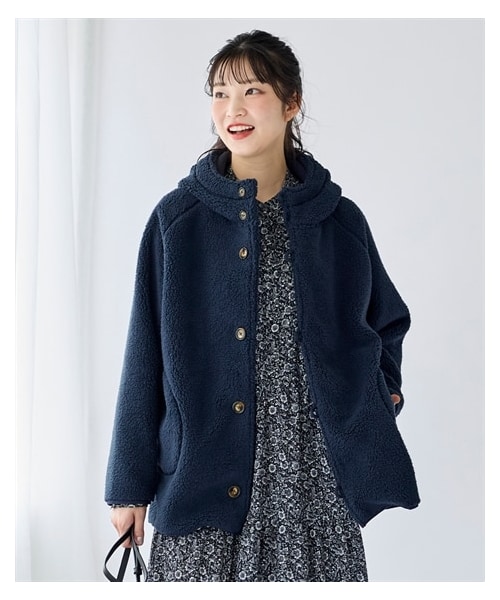 nissen（ニッセン）の「大きいサイズ ふんわりあたたか裏フリースシープ調ボタンデザインブルゾン（ジャケット/アウター・レディース・くすみピンク/アイボリー/カーキ/ネイビー・L/LL/3L/4L/5L/6L/8L/10L）」の22枚目の写真