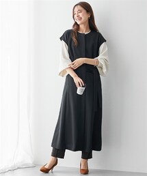 【レディーススーツ】セットアップ対応ジレとしても着用可能なタックワンピース（上下別売・着回しジャージーシリーズ）