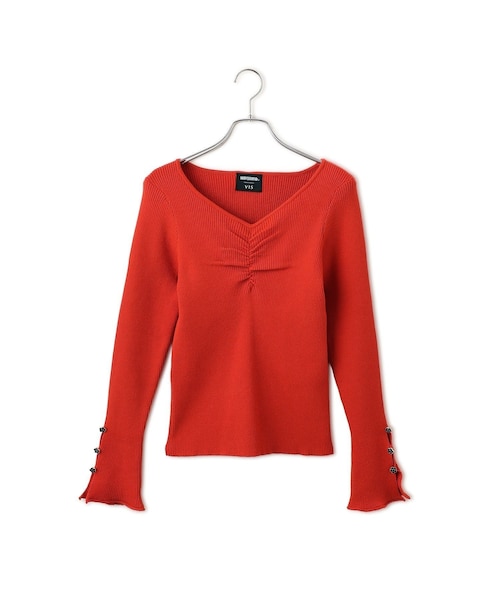 VIS(ビス)の「【MARY QUANT×VIS】袖デイジーボタンVネックリブニット(ニット/セーター・レディース・ブラック/グレー/キナリ/レッド系・F)」の22枚目の写真