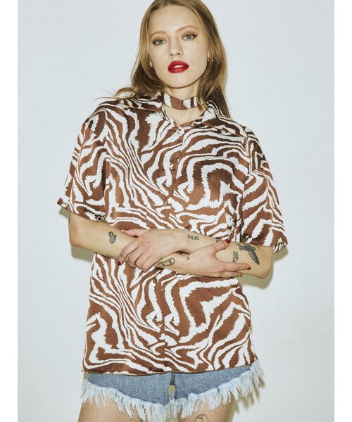 jouetie（ジュエティ）の「BIGカラータイブラウス（シャツ/ブラウス・レディース・グリーン/ピンク/ミックス/アイボリー/ブラック/ダークミックス・M）」の12枚目の写真