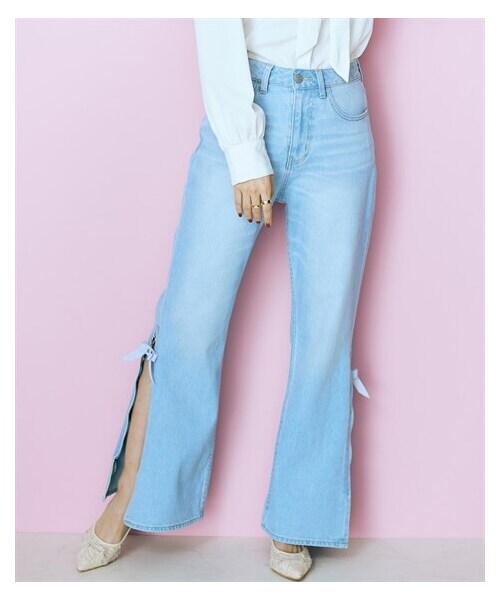 nissen（ニッセン）の「大きいサイズ 裾スリットデニムパンツ marun（デニムパンツ・レディース・ライトブルー/ネイビー・80/84/88/92/96/98/106/114/122）」の10枚目の写真