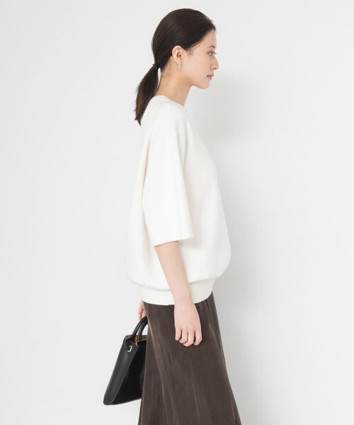 URBAN RESEARCH(アーバンリサーチ)の「コットンカシミヤハーフスリーブニット(ニット/セーター・レディース・OFF WHITE/GRAY/DRK NAVY・Free)」の8枚目の写真
