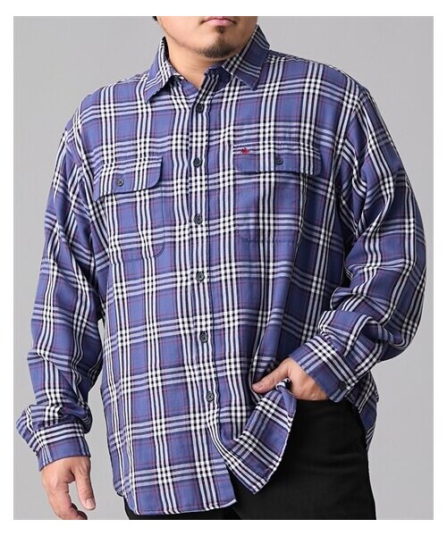 nissen（ニッセン）の「綿100％ダブルガーゼチェック柄レギュラーカラーシャツ　POLO　BCS　【大きいサイズ】（シャツ/ブラウス・メンズ・430グリーンチェック/530ブルーチェック・3L/4L/5L）」の6枚目の写真