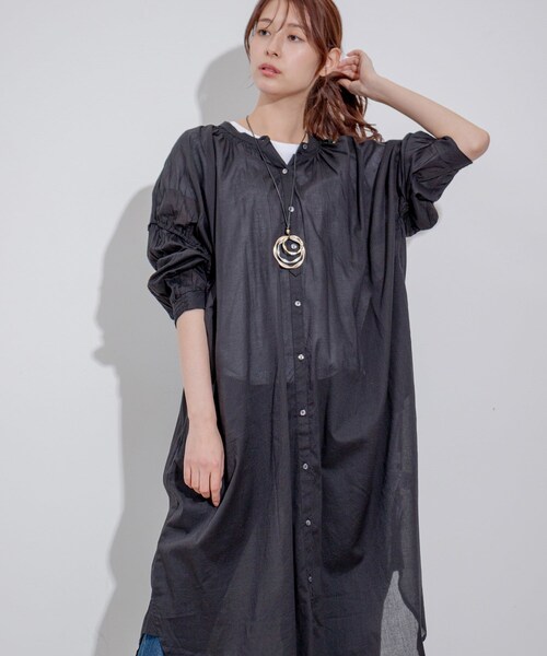 Jayro（ジャイロ）の「インド綿ボイルエリシャーリングワンピース（ワンピース・レディース・ブラック/ブルー/ピンク・M）」の5枚目の写真