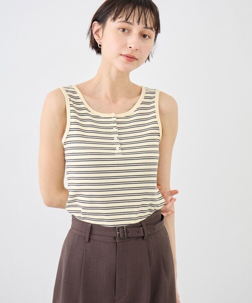 ROPE' PICNIC（ロペピクニック）の「マルチボーダーヘンリーネックタンクトップ（タンクトップ・レディース・キナリ系/ブラウン/サックス・F）」の10枚目の写真