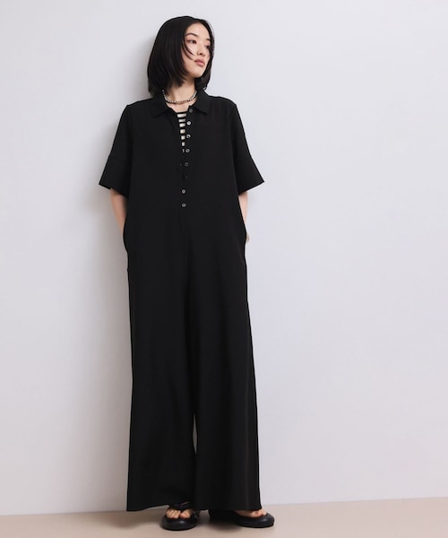 ADAM ET ROPE'（アダムエロペ）の「【WEB限定】・【定番】ポロシャツオールインワン（つなぎ/オールインワン・レディース・ブラック/ダークブラウン/ネイビー・36/38）」の2枚目の写真