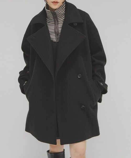 KBF（ケイビーエフ）の「BIGカラーミドルコート（テーラードジャケット・レディース・FOG BEIGE/BROWN/BLACK・one）」の5枚目の写真