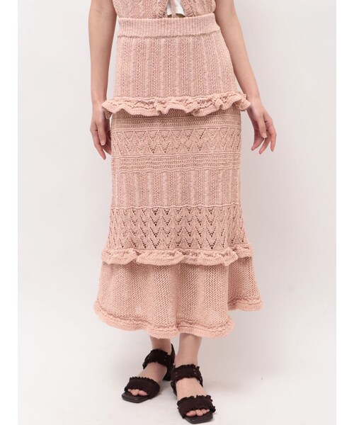 CALNAMUR（カルナムール）の「クロシェニットロングスカート（スカート・レディース・ピンク/グリーン/ブラウン/アイボリー・F）」の9枚目の写真