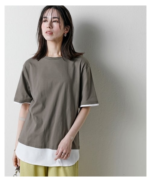 nissen（ニッセン）の「綿１００％汗染みしにくい５分袖重ね着風チュニック＜大きいサイズ有＞（チュニック・レディース・黒系/ネイビー系/モスカーキ系/トープ系/杢グレー系・S/M/L/LL/3L/4L/5L/6L/8L/10L）」の7枚目の写真