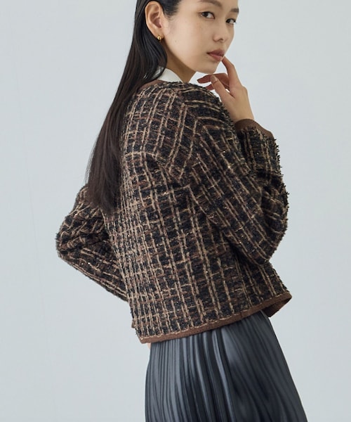 ROPE'（ロペ）の「ツイードZIPノーカラーカーディガン/イージーケア（カーディガン/ボレロ・レディース・ブラウン/キナリ/ブラウン系・F）」の11枚目の写真