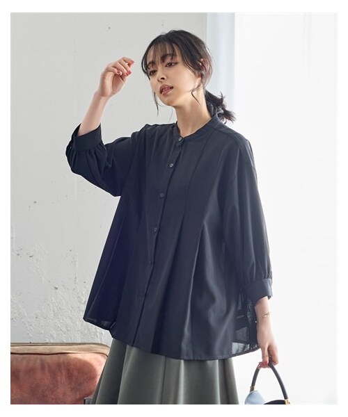 nissen（ニッセン）の「大きいサイズ とろみブロード7分袖タックシャツ（シャツ/ブラウス・レディース・グレイッシュブルー/ライトカーキ/オフホワイト/黒・L/LL/3L/4L/5L/6L/8L/10L）」の13枚目の写真