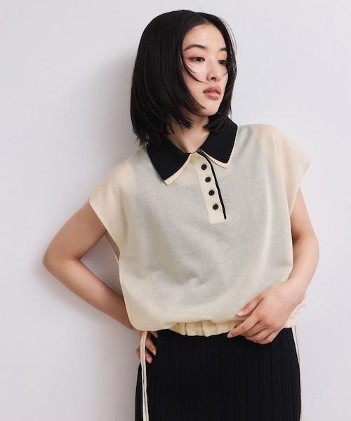 ADAM ET ROPE'(アダムエロペ)の「【WEB限定】ダブルカラーポロニットプルオーバー(ポロシャツ・レディース・ブラック/キナリ系/サックス・F)」の4枚目の写真