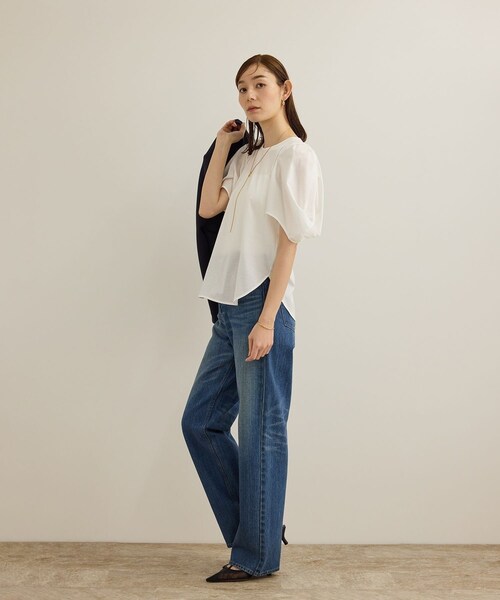 ROPE'(ロペ)の「【洗える】クリア天竺ボリュームスリーブプルオーバー【お仕事・通勤対応】(Tシャツ/カットソー・レディース・ブラック/ホワイト/カーキ/ブルー・F)」の22枚目の写真