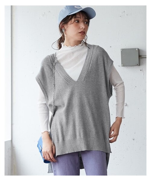 nissen（ニッセン）の「大きいサイズドロップショルダーＶネックデザインニットベスト（ベスト・レディース・ライラック/杢グレー/黒・L/LL/3L/4L/5L/6L/8L/10L）」の14枚目の写真