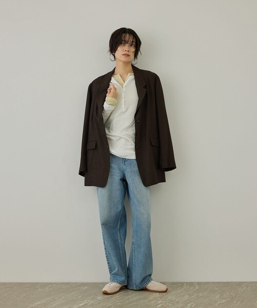 ADAM ET ROPE'(アダムエロペ)の「ビスコースウールエフォートレスジャケット / セットアップ対応(テーラードジャケット・レディース・ブラック/ブラウン・F)」の21枚目の写真