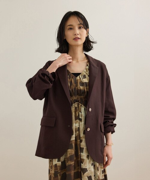 ROPE'（ロペ）の「レーヨンリネン ライトジャケット【セットアップパンツ・ワンピース対応】（テーラードジャケット・レディース・ブラウン/ネイビー・36/38）」の8枚目の写真