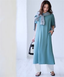 nissen | ふくれジャガードカットソーロング丈ワンピース（イージーケア・接触冷感・ＵＶカット）＜大きいサイズ有＞(ワンピース)