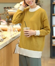 nissen | 大きいサイズ ふんわり軽い配色ニットプルオーバー(ニット/セーター)