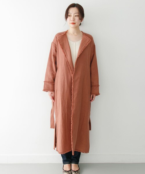 ITEMS URBANRESEARCH（アイテムズ アーバンリサーチ）の「KBF+　ラスティックフリンジコート∴（ノーカラージャケット・レディース・BEG STRIPE/NATURAL/L.BROWN・one）」の6枚目の写真