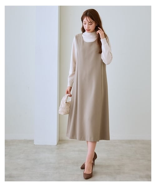 nissen（ニッセン）の「【レディーススーツ】セットアップ対応洗えるウール調ストレッチ３WAYジレワンピース（上下別売）（フォーマルスーツ/小物・レディース・ブラウン系チェック/黒/グレージュ・S/M/L/LL/3L/4L/5L/6L/8L）」の4枚目の写真