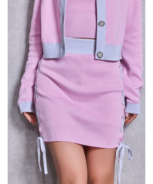 GYDA（ジェイダ）の「フロントレースアップラメニットスカートライクショートパンツ（スカート・レディース・ブラック/ピンク/ネイビー・F）」の5枚目の写真