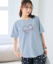 nissen | 【吸汗速乾】裾ラウンドプリントＴシャツ＜大きいサイズ有＞(Tシャツ/カットソー)