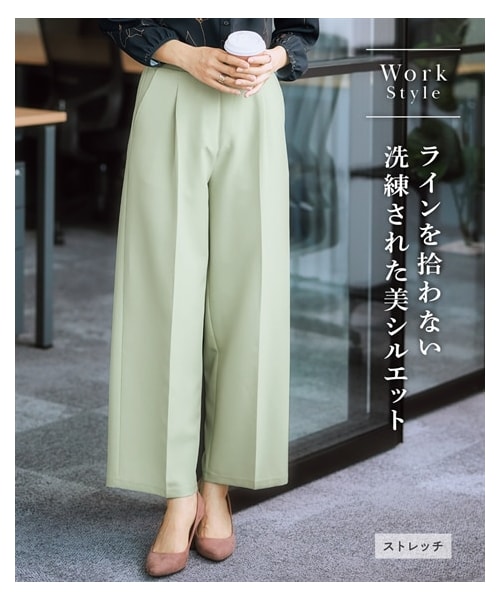 nissen（ニッセン）の「ストレッチダブルクロスタックワイドパンツ（しわになりにくい）<大きいサイズ有>（パンツ・レディース・黒/ネイビー/オフベージュ/ミント/ダスティピンク/ラベンダー・S/M/L/LL/3L/4L/5L/6L）」の7枚目の写真