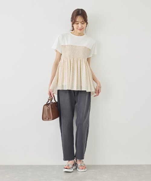 ROPE' PICNIC(ロペピクニック)の「【ベストヒット】シャーリングドッキングハーフスリーブカットソー(Tシャツ/カットソー・レディース・ブラック/ブラック系/ホワイト系/ベージュ・F)」の21枚目の写真