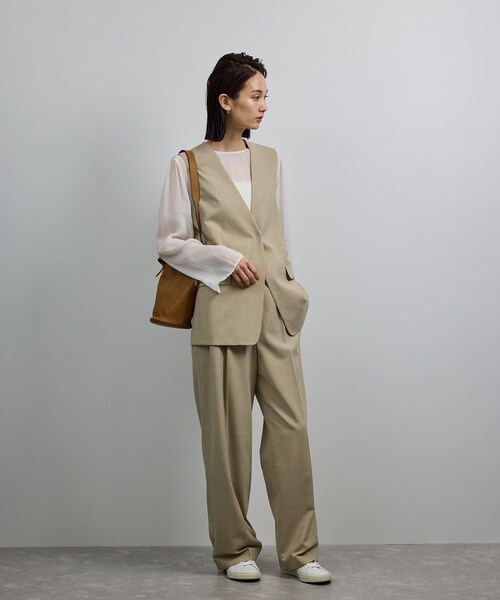 ROPE'(ロペ)の「【洗える】ウール混ツイル ベルト付きツータックワイドパンツ/セットアップ対応【WEB・一部店舗限定】(その他パンツ・レディース・ブラック/ベージュ・36/38)」の13枚目の写真