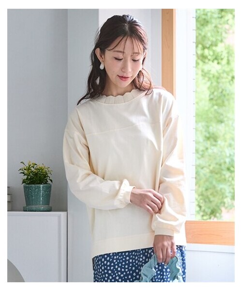 nissen（ニッセン）の「＜大きいサイズ＞綿混カギ針ネックソフトカットソー（Tシャツ/カットソー・レディース・クラウドブルー/オフホワイト/クラウドピンク/黒/カーキ・L/LL/3L/4L/5L/6L/8L/10L）」の11枚目の写真