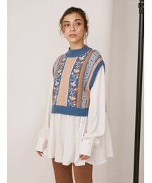 EVRIS | ジャガードシャツレイヤードニットトップス(シャツ/ブラウス)