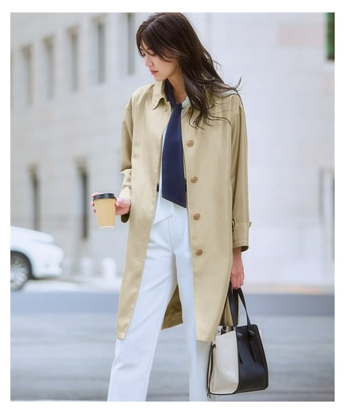 nissen（ニッセン）の「ツイル生地ステンカラーコート(花粉がつきにくい・落ちやすい・はっ水)（ステンカラーコート・レディース・ベージュ/ネイビー・S/M/L/LL）」の9枚目の写真