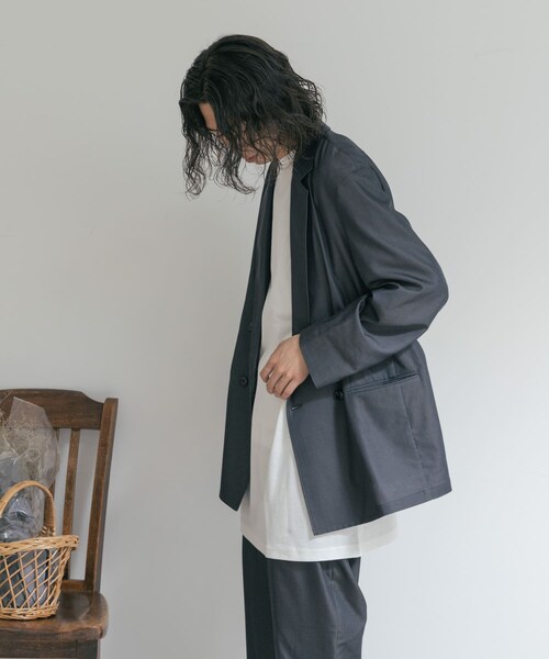 THE GOODLAND MARKET（ザグッドランドマーケット）の「『別注』MIDIUMISOLID×TGM　Double breasted jacket（テーラードジャケット・レディース・Blue/l.Beige/C.Gray・one）」の5枚目の写真