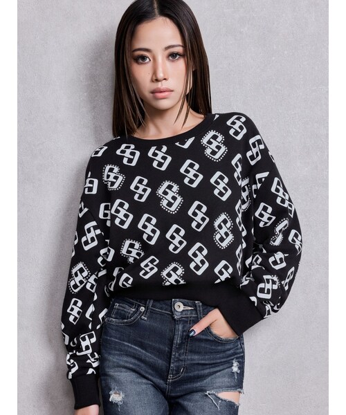 GYDA（ジェイダ）の「GG pattern bijouスウェットトップス（スウェット・レディース・グレー/ブラック/ピンク・F）」の5枚目の写真