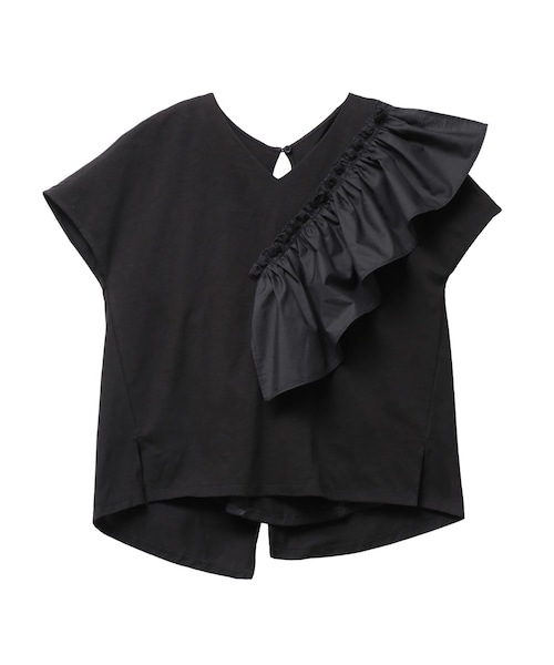 ELENDEEK（エレンディーク）の「FRILL DOCKING CS（Tシャツ/カットソー・レディース・オフホワイト/ブラック・F）」の5枚目の写真