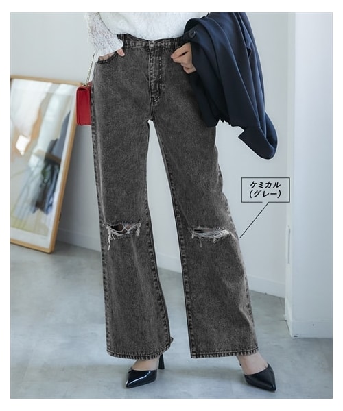 nissen（ニッセン）の「＜大きいサイズ＞ 綿100％ゆるストレートクラッシュデニムパンツ（ゆったりヒップ）（パンツ・レディース・ライトブルー/ケミカル(ウオッシュドブルー)/ケミカル(グレー)・L/LL/3L/4L/5L/6L/8L/10L）」の8枚目の写真