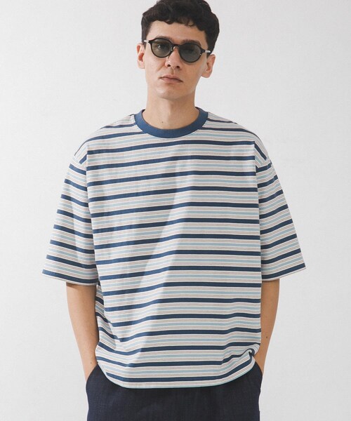 URBAN RESEARCH Sonny Label（アーバンリサーチサニーレーベル）の「マルチボーダーショートスリーブTシャツ（Tシャツ/カットソー・メンズ・ブルー/グリーン/ピンク・M/L）」の4枚目の写真