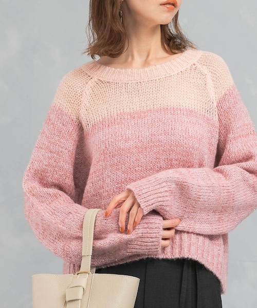 URBAN RESEARCH ROSSO（アーバンリサーチロッソ）の「『WEB限定』ドッキングラメニット（ニット/セーター・レディース・NAVY/PINK/BEIGE・FREE）」の3枚目の写真
