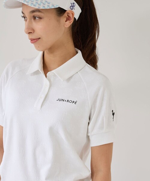 ROPE'（ロペ）の「ジャガードタックスリーブ半袖ポロ/UV・吸水（ポロシャツ・レディース・ブラック/ホワイト/ターコイズ/イエロー・L/M/S）」の14枚目の写真