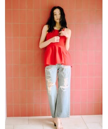 Ungrid | クラッシュデザインストレートデニム(デニムパンツ)