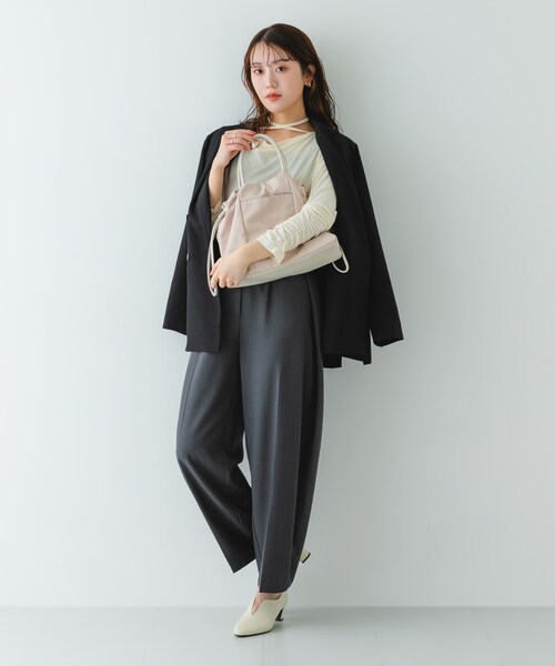 RODE SKO（ロデスコ）の「ショルダー付撥水ミニキンチャクバッグ（ショルダーバッグ・レディース・BLACK/GRAY/IVORY・one）」の8枚目の写真