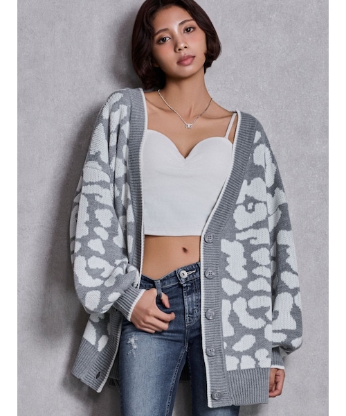 GYDA（ジェイダ）の「ラメGレオパードニットカーディガン（カーディガン/ボレロ・レディース・オフホワイト/グレー/ブラック/ベージュ・F）」の3枚目の写真