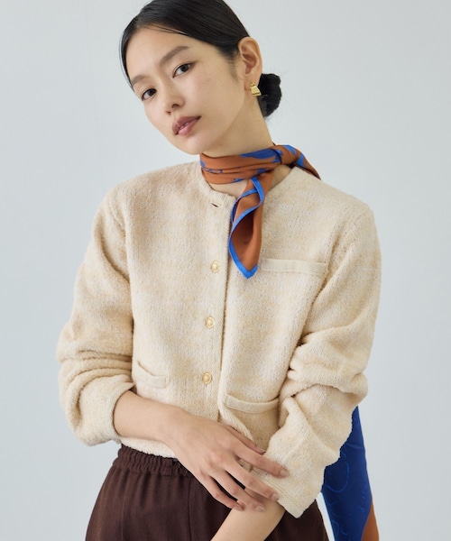 ROPE'（ロペ）の「ツイードニットショート丈カーディガン/イージーケア（カーディガン/ボレロ・レディース・キナリ/ブルー・F）」の2枚目の写真