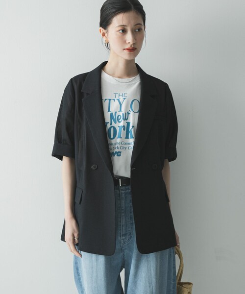 URBAN RESEARCH(アーバンリサーチ)の「シアーメッシュハーフスリーブジャケット(テーラードジャケット・レディース・BEIGE/D.NAVY・Free)」の21枚目の写真