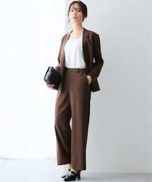 nissen | 【レディーススーツ】カットソー素材パンツスーツ（Vノーカラージャケット＋ワイドパンツ）(フォーマルスーツ/小物)