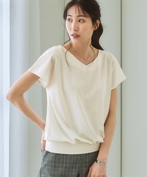 7days Life Styling | 【ひんやり接触冷感】シルケット加工フレンチスリーブＶネックカットソートップス(Tシャツ/カットソー)