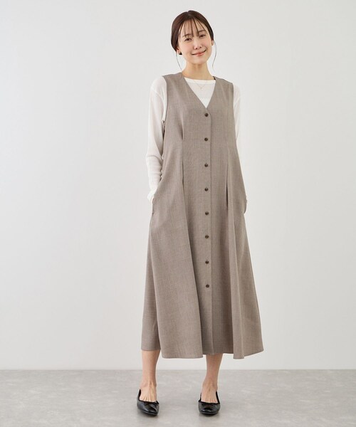 ROPE' PICNIC（ロペピクニック）の「ウエストタックジャンパースカート（ジャンパースカート・レディース・グレー系/ベージュ系/ネイビー・F）」の6枚目の写真