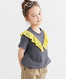 QUNTSTYLE | カラーレースフリル使いTシャツ（女の子）(Tシャツ/カットソー)