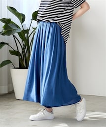 nissen | 大きいサイズスラブ素材ふわっと軽やかスカート見えワイドパンツ（ゆったりヒップ）(パンツ)