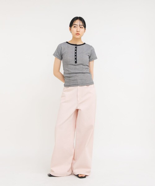 KBF（ケイビーエフ）の「Miller　Panel ribbed Henley tee（Tシャツ/カットソー・レディース・WHITE/BLK-W3/CGRY・Free）」の9枚目の写真